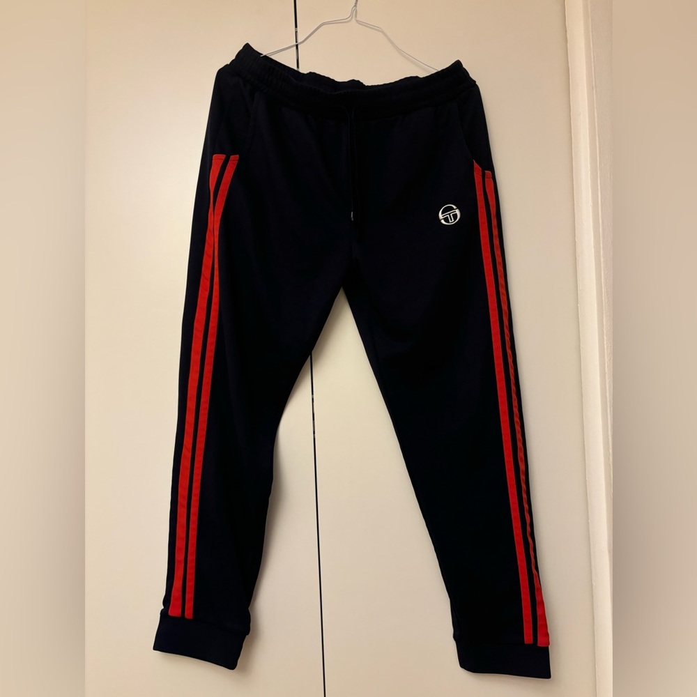 Sergio Tacchini Black Sweatpants with Red Stripes